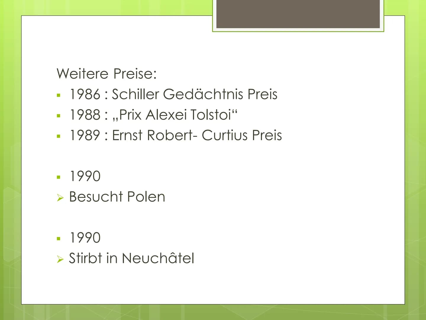 Friedrich
Dürrenmatt Gliederung
1. Leitfrage
2. Biografie
3. Seine Werke
4. Dürrenmatts Stil und Einstellung
5. 2 Werke von ihm
5.1 Die Phys