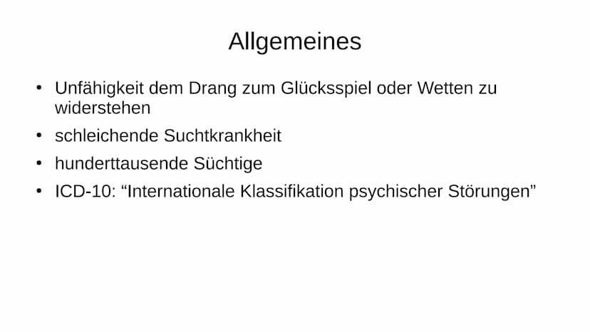 Spielsucht
Pathologisches Spielen Spielsucht
Pathalogisches Spielen
Gliederung
1. Allgemeines
2. Öffentliche Glücksspiele
3. Stufen einer Sp