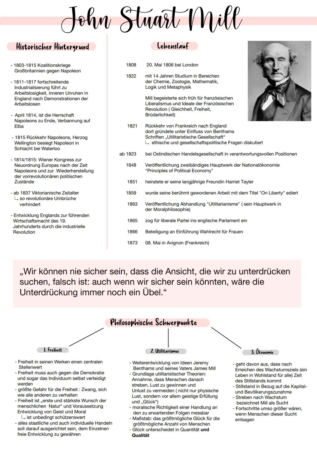 John Stuart Mill
Historischer Hintergrund
1803-1815 Koalitionskriege
Großbritannien gegen Napoleon
- 1811-1817 fortschreitende
Industrialisi