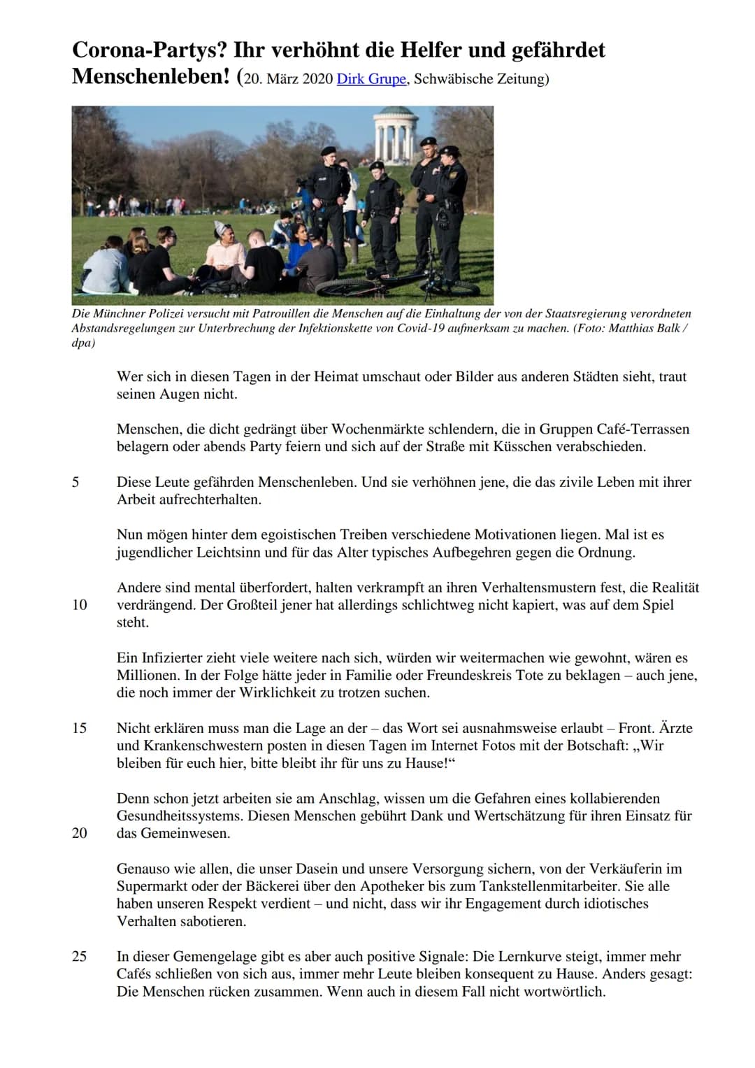 Probeklassenarbeit
Wenn auch nicht zum inhaltlichen Thema unserer Klassenarbeit passend, hier ein Text zur aktuellen Situation.
Ich bin gesp