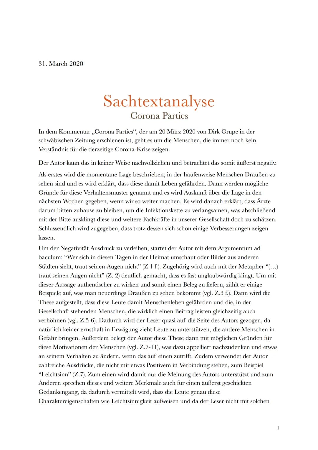 Probeklassenarbeit
Wenn auch nicht zum inhaltlichen Thema unserer Klassenarbeit passend, hier ein Text zur aktuellen Situation.
Ich bin gesp