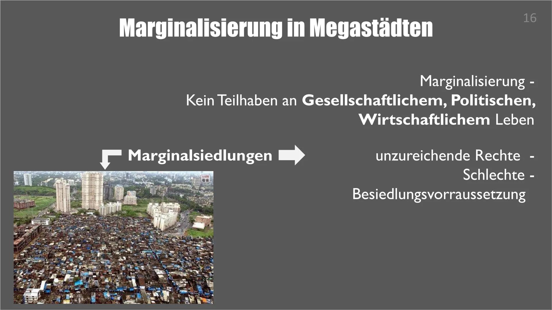 METROPOLISIERUNG
UND
MARGINALISIERUNG
UNVERMEIDLICHE PROZESSE IM RAHMEN
EINER WELTWEITEN VERSTÄDTERUNG Inhalt
• Wachstum der Megastädte + Ur