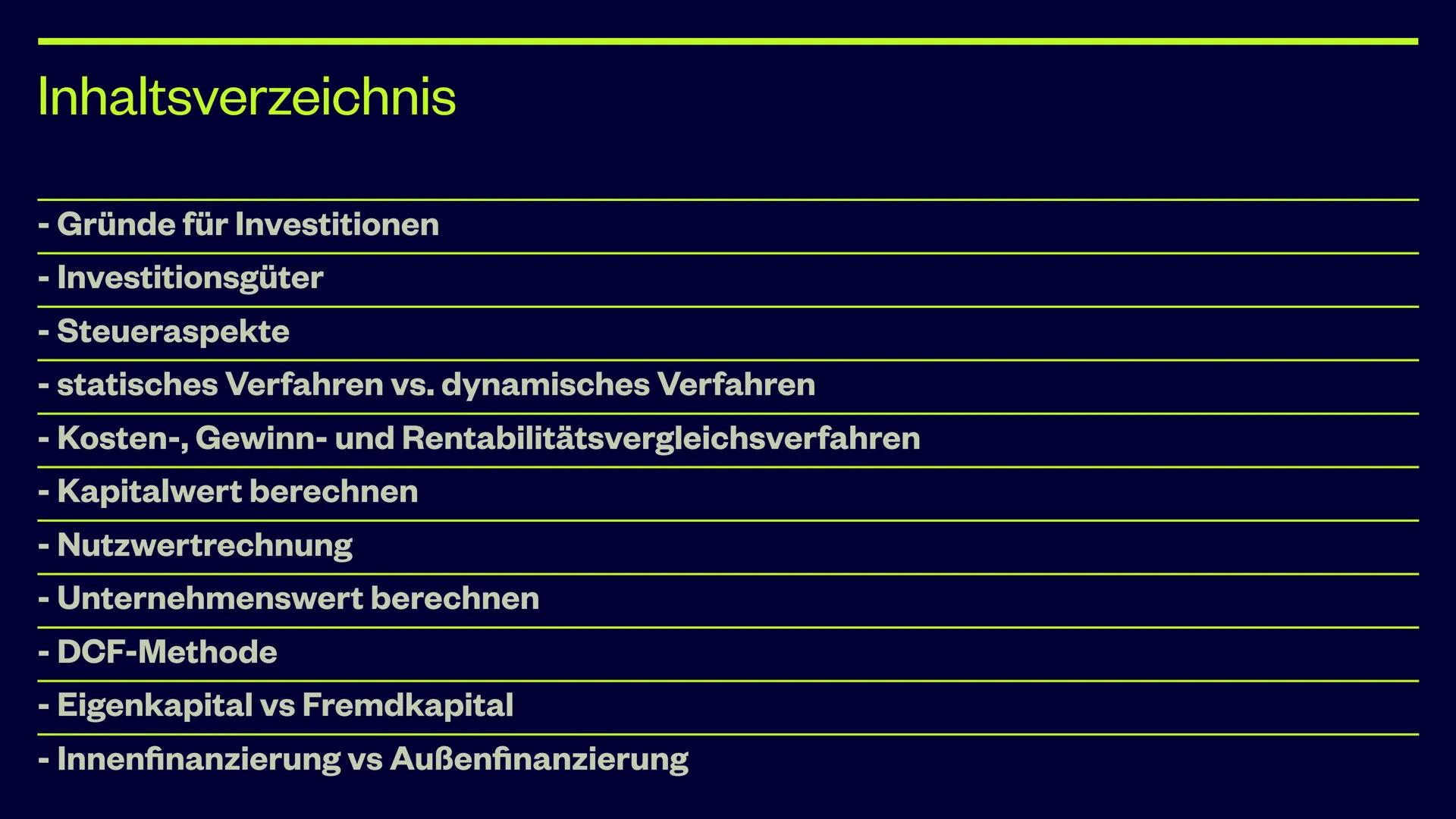 Text Finanzierung und Investition:
In der Präsentation wird den Schülern und Schülerinnen ein Einblick in die Themen
Finanzierung und Invest