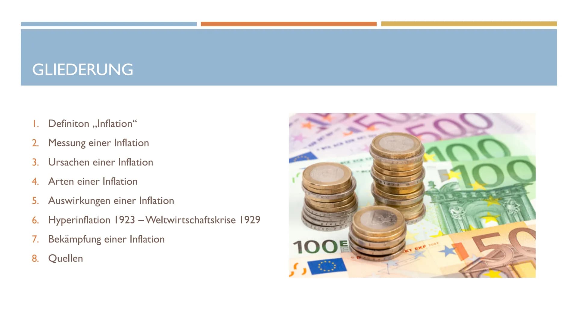 J2.4
VBWL
Inflation
1.Definition
Lat. ,,inflare" = aufblähen
Man spricht von einer ,,Inflation", wenn das allgemeine Preisniveau steigt, die