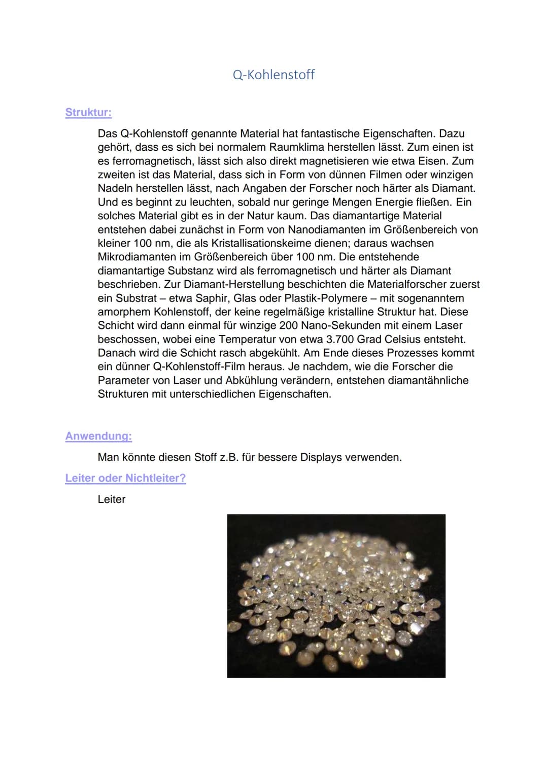 Chemie
Kohlenstoffmodifikationen Inhalt
Diamant..
Graphit...
Q-Kohlenstoff.
Fullerene......
Graphen..
Graphan..
Ruß......
2
3
4
5
6
.7
8 Str