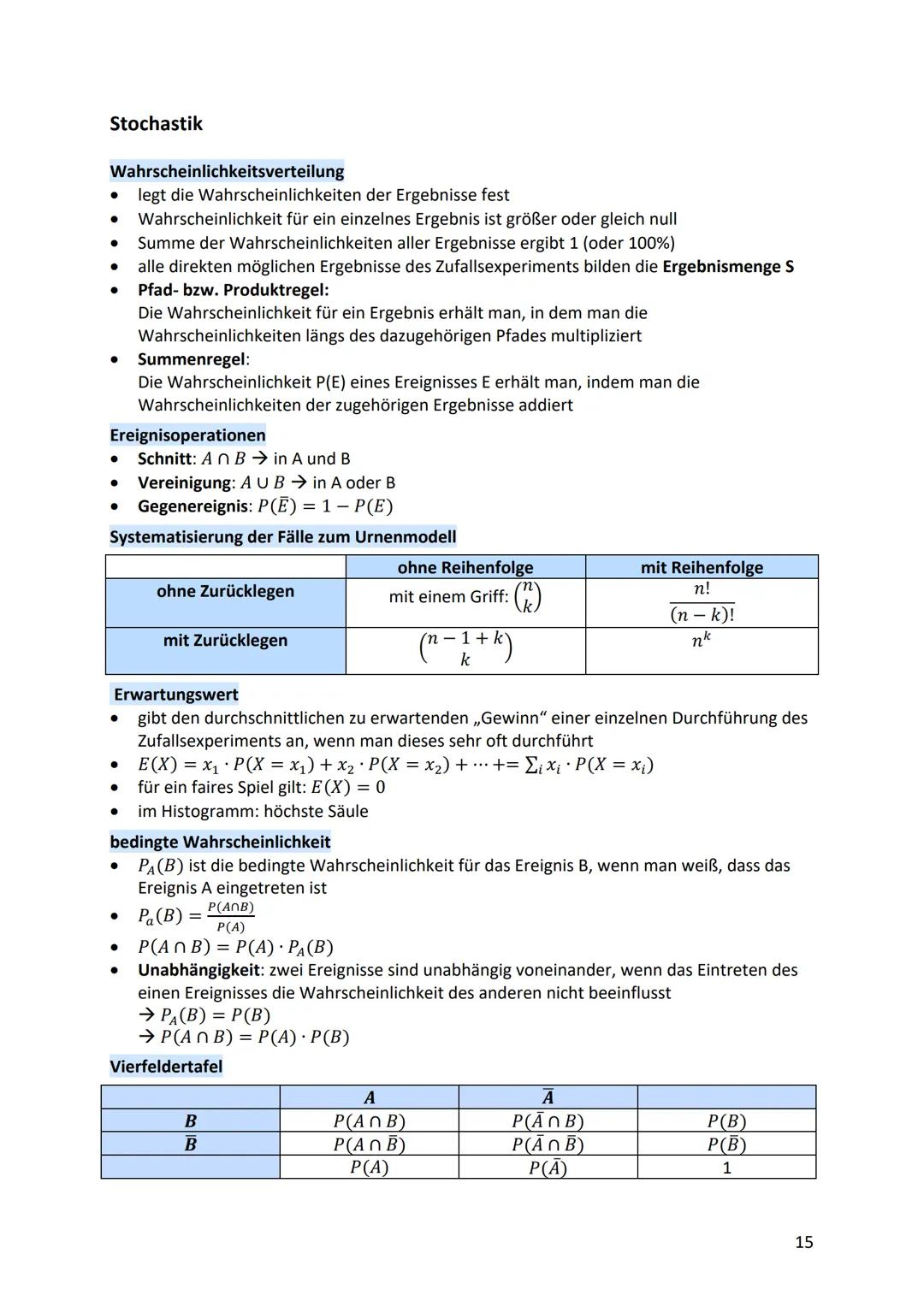 ANALYSIS
Gleichungen
●
●
lineare Gleichungen: ax + b = c
- mit Äquivalenzumformung beide Seiten umformen
● quadratische Gleichungen: ax² + b