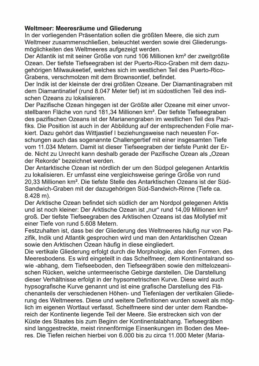 
<p>In diesem Vortrag werden die größten Meere, die zum Weltmeer gehören, sowie drei Möglichkeiten zur Gliederung des Weltmeeres beleuchtet.