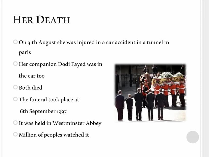 PRINCESS DIANA
About her life and her death THE OUTLINE
Intro
General Information
About her life
Marriage
Divorce
Her death "They say it is 