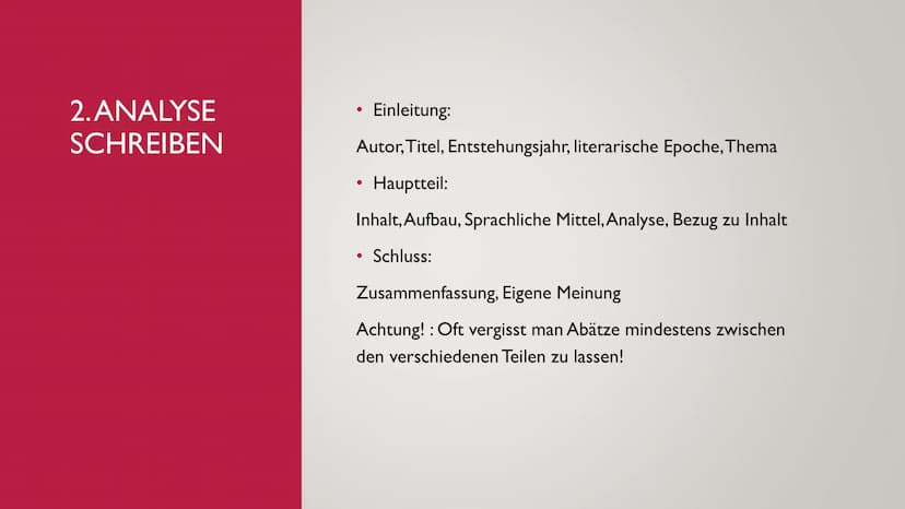 DEUTSCH
GEDICHT ANALYSIEREN (5-9. KLASSE) I.AUFBAU
ANALYSIEREN
BASICS
●
●
●
●
●
●
●
●
●
●
Versanzahl (Zeilen)
Strophen
Kreuzreim: abab
Paarr