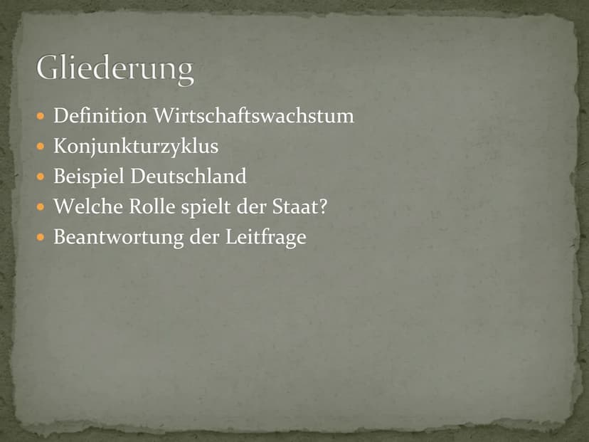 Wirtschaftswachstum
Überhaupt wünschenswert? Gliederung
Definition Wirtschaftswachstum
Konjunkturzyklus
Beispiel Deutschland
Welche Rolle sp