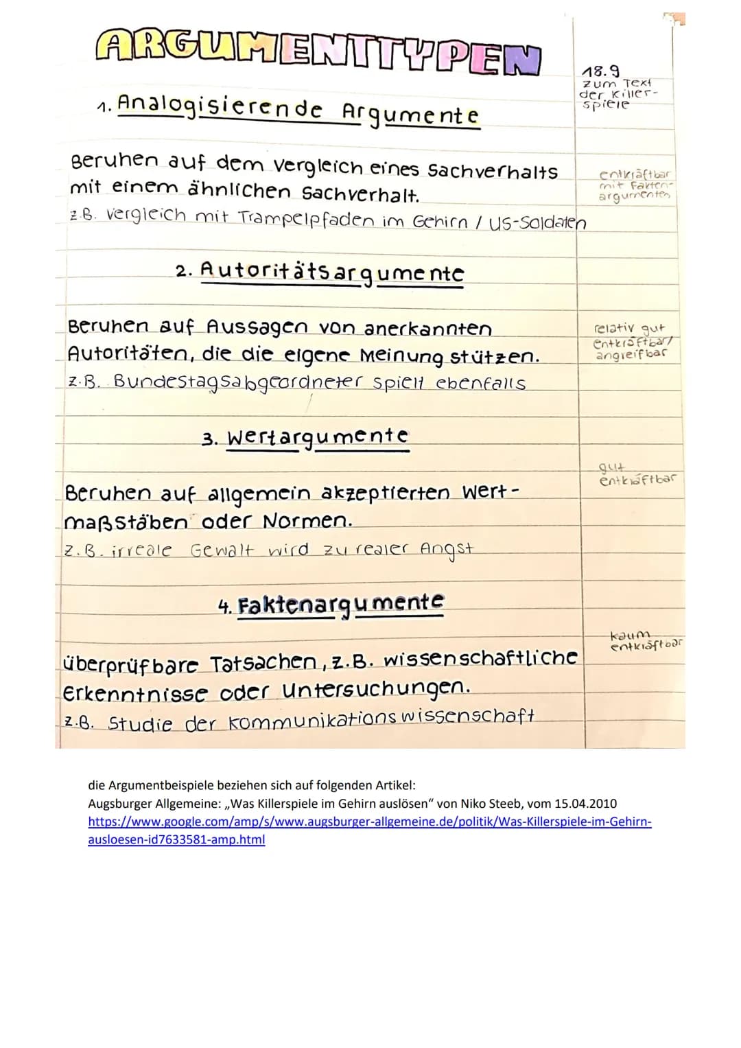 ARGUMENTTYPEN
1. Analogisierende Argumente
Beruhen auf dem vergleich eines Sachverhalts
mit einem ähnlichen Sachverhalt.
2.B. Vergleich mit 