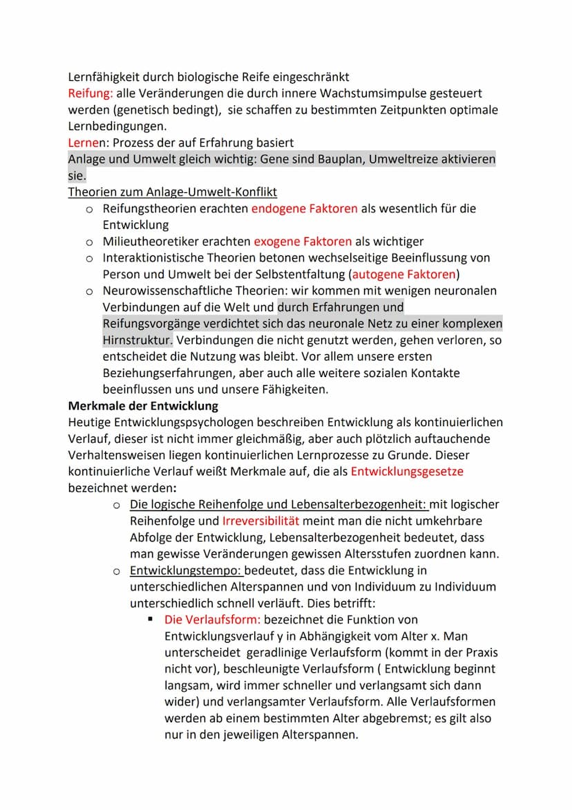 Entwicklung
Entwicklungspsychologie: erforscht körperliche, soziale und psychische
Veränderung im Laufe des Lebens vom pränatale Stadium bis
