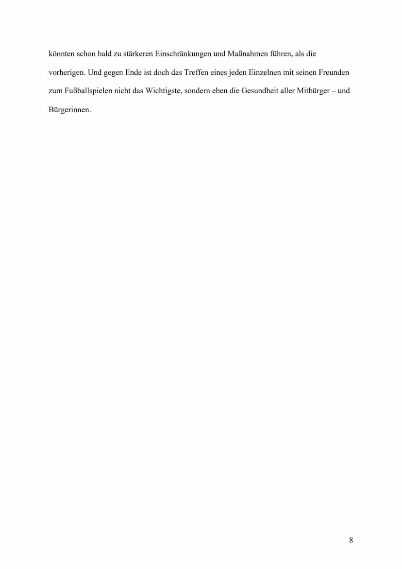Kommentar zur Bundesliga: Anpfiff ohne Applaus – eine
textgebundene Erörterung
Nachdem Mitte März die Infektionszahlen des Corona Virus, in 