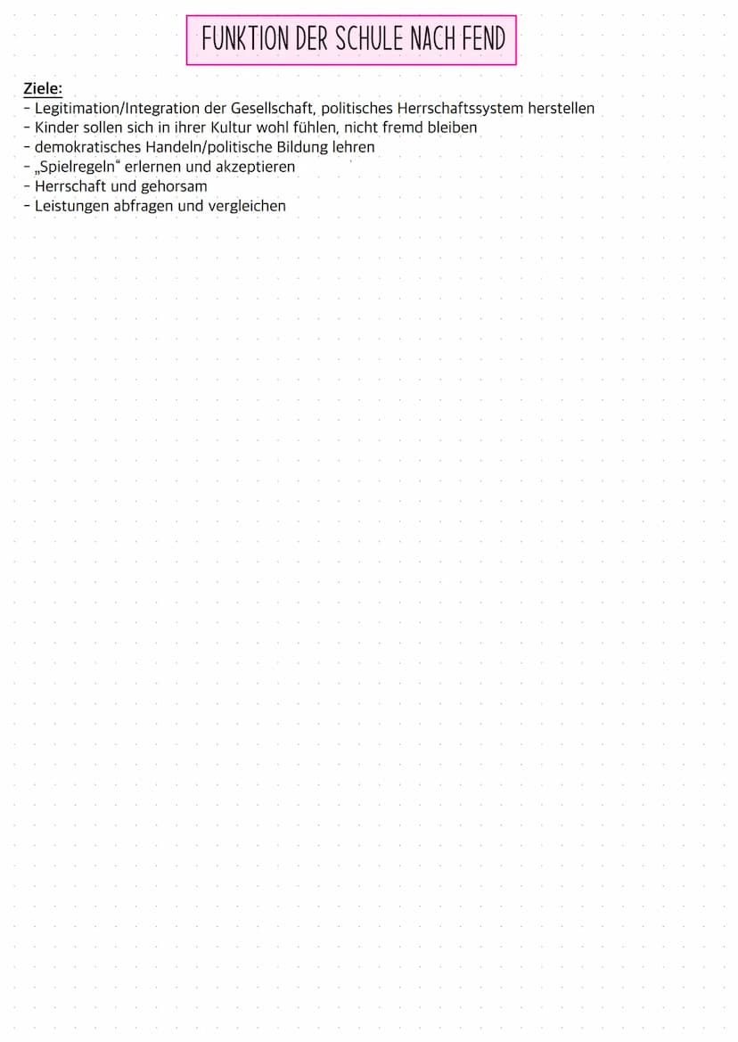 Schule als Sozialisationsinstanz, hat 4 verschiedene gesellschaftliche Funktionen
FUNKTION DER SCHULE NACH FEND
Enkulturationsfunktion
grund
