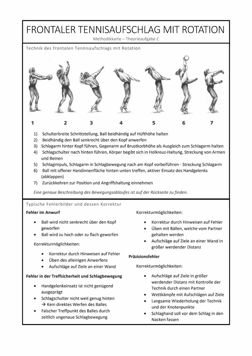 THEORIEAUFGABE 11/1:
VOLLEYBALL
Theorie-Aufgabe C: Frontaler Tennisaufschlag mit Rotation
Bewegungsbeschreibung / Knotenpunkte für einen Rec