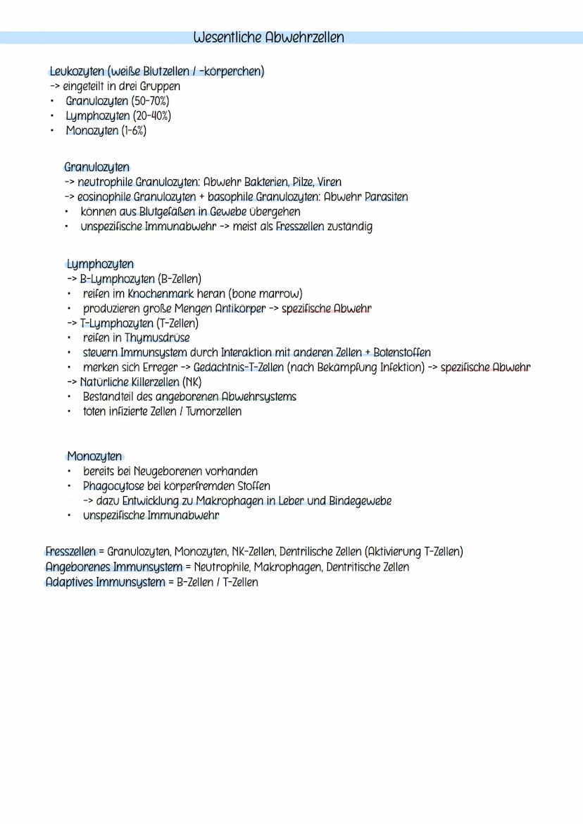 Unspezifische Abwehr (=Resistenz)
-> angeborene Abwehr
kurzfristiger, genereller Schutz gegenüber
Krankheitserreger
(bei wiederholtem Kontak