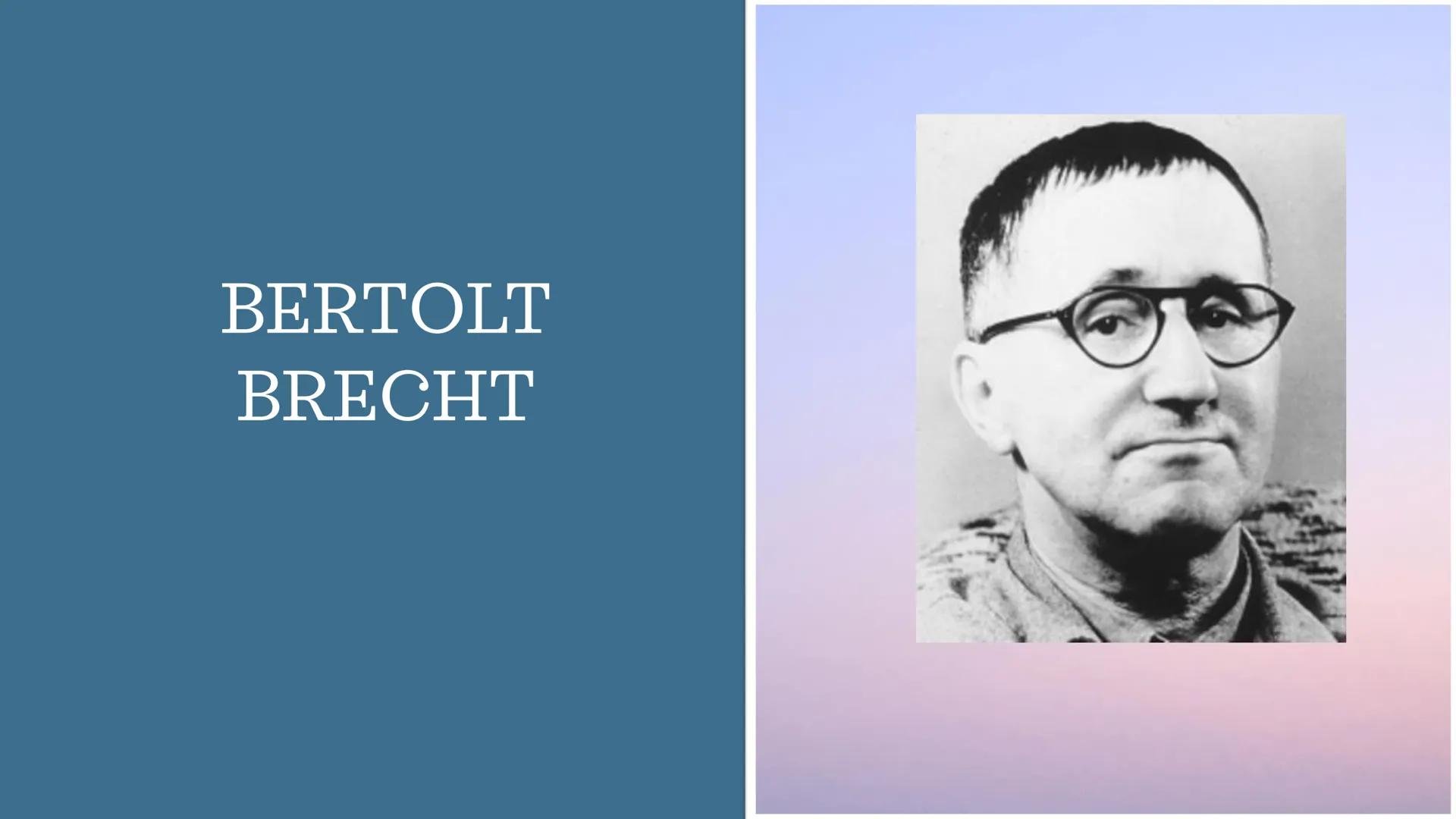 
<h2 id="biografie">Biografie</h2>
<p>Eugen Berthold Friedrich Brecht wurde am 10. Februar 1898 in Augsburg geboren. Er absolvierte 1917 sei