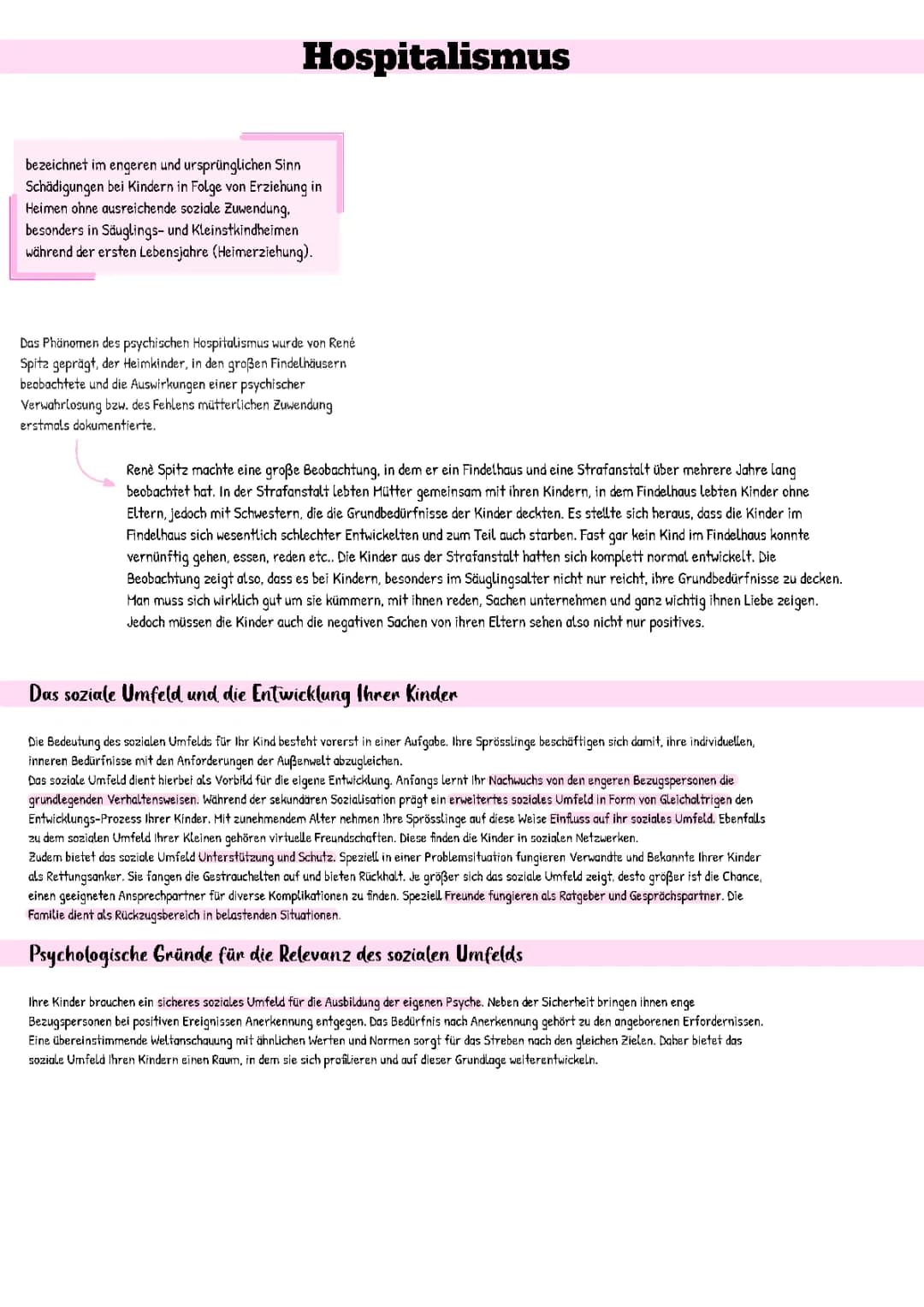 Hospitalismus und soziales Umfeld 