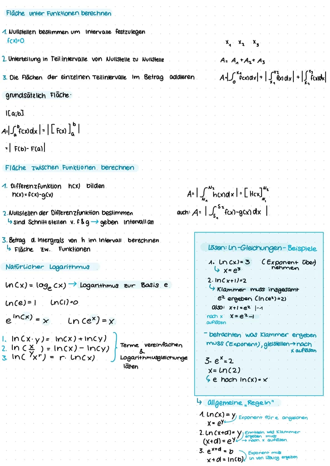 Fläche unter Funktionen berechnen
1. Nullstellen bestimmen. um intervalle festzulegen
.f(x)=0.
2. Unterteilung in Teil intervalle von Nullst