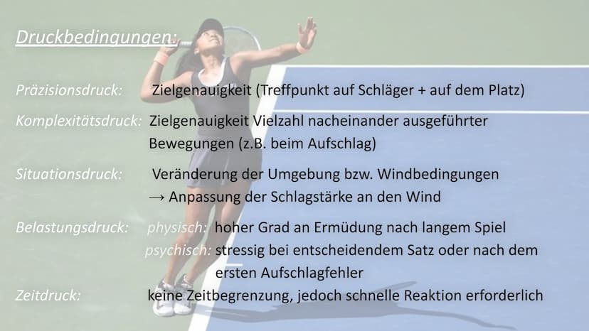 Informationsanforderungen:
optisch:
akustisch:
koordinatives Anforderungsprofil
taktil:
Position des Gegenspielers; Schlagrichtung; Entfernu