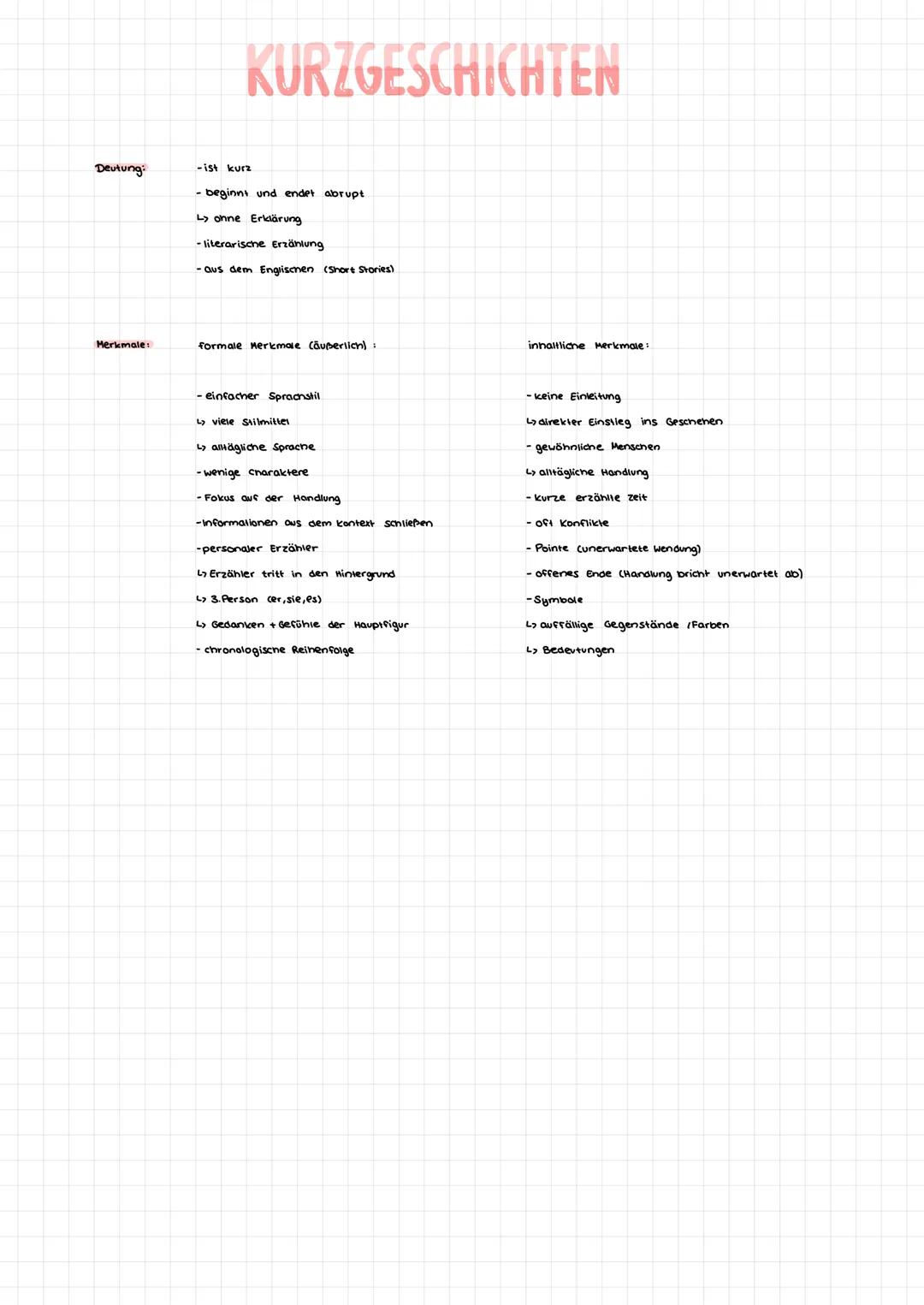 KURZGESCHICHTEN

Deutung:
-ist kurz
- beginnt und endet abrupt
- Lonne Erklärung
-literarische Erzählung
- aus dem Englischen (Short Stories