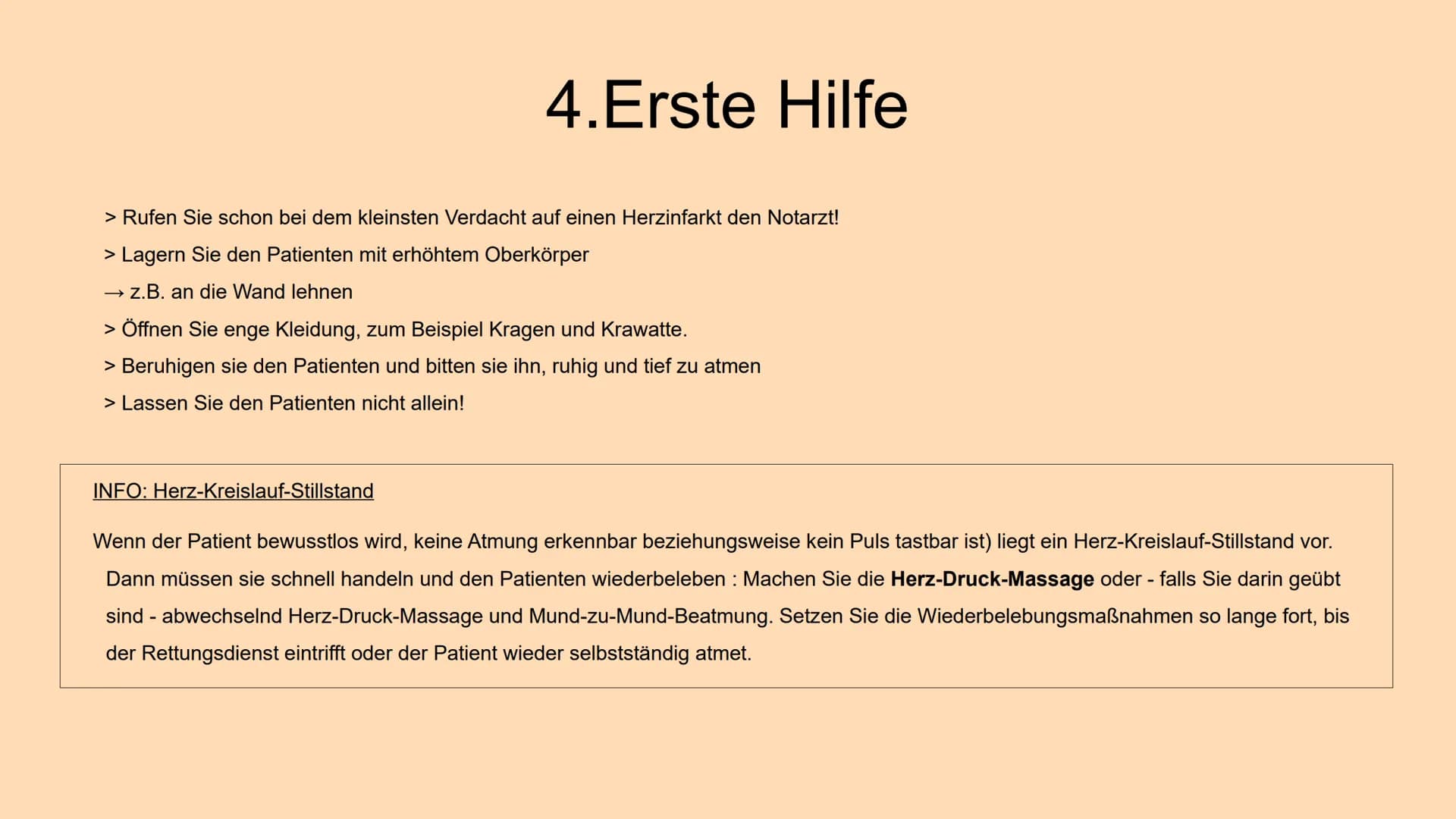 HERZINFARKT
Erkrankungen des Herz-Kreislauf-Systems INHALTSVERZEICHNIS
1. Symptome
1.1 Klassische Anzeichen
1.2 weitere typische Symptome
1.