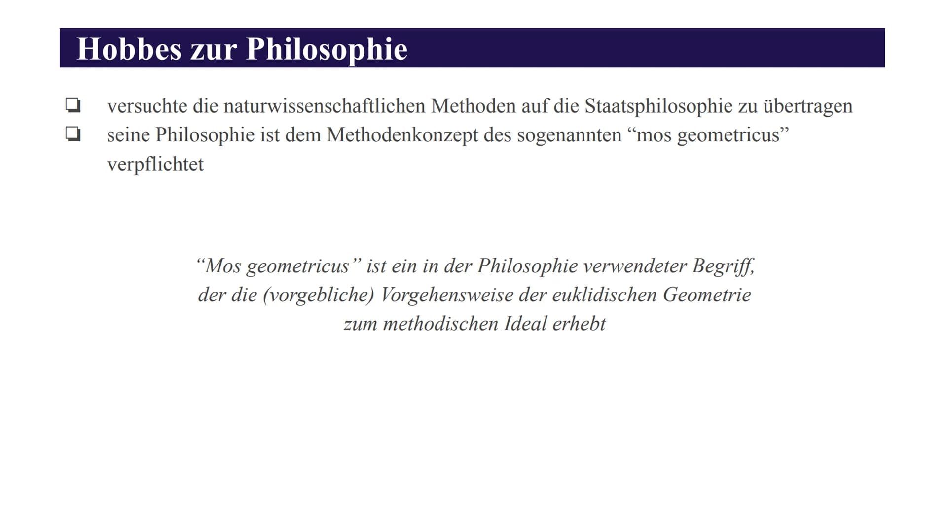 Thomas Hobbes Inhalt
0
Vita
Hobbes zur Philosophie
historischer Kontext
zeitliche Umstände
30-jähriger Krieg
Bürgerkrieg
Hobbes Menschenbild