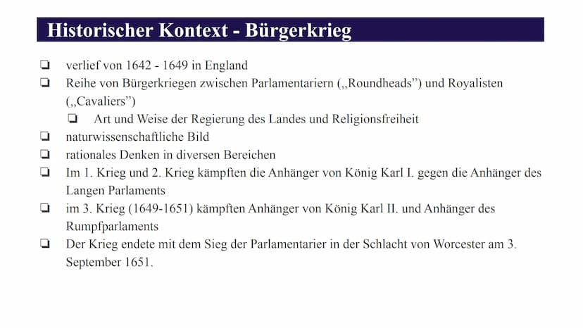 Thomas Hobbes Inhalt
0
Vita
Hobbes zur Philosophie
historischer Kontext
zeitliche Umstände
30-jähriger Krieg
Bürgerkrieg
Hobbes Menschenbild