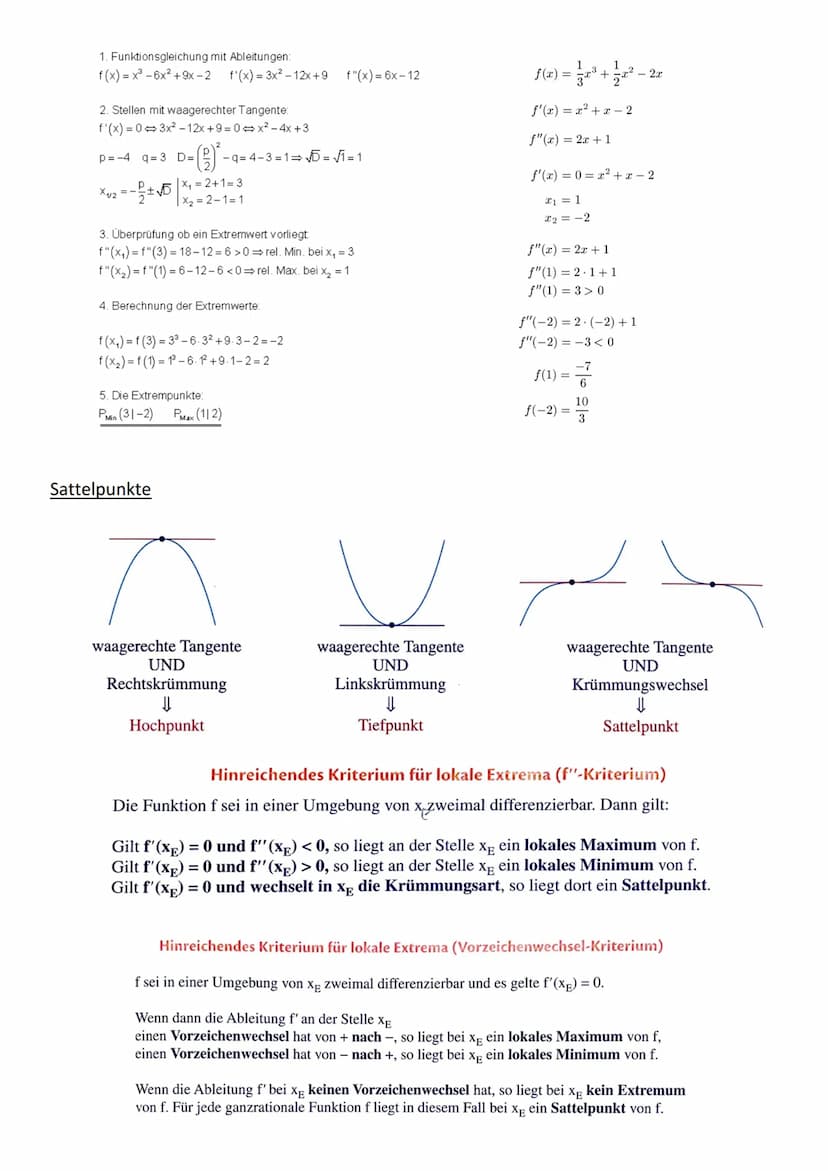 o Symmetrie
O Verhalten im Unendlichen
O Nullstellen
o Extrema/Sattelpunkte
o Wendepunkte
O Skizze des Graphen
Symmetrie
s.o. (Ganzrationale