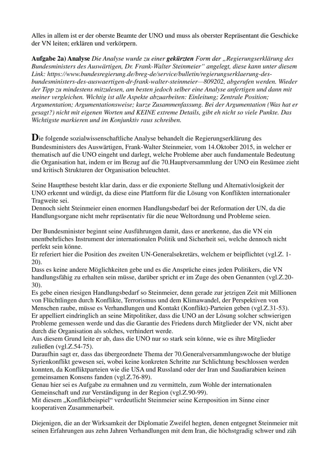 Sozialwissenschaftsklausur
(Q.2.1)
Thema: Internationale Strukturen (Macht; Frieden; Bündnisse)
Aufgabe 1) Reproduktion: In Aufgabe 1 soll e