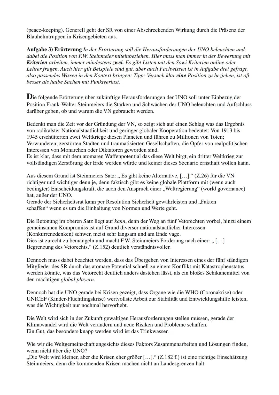 Sozialwissenschaftsklausur
(Q.2.1)
Thema: Internationale Strukturen (Macht; Frieden; Bündnisse)
Aufgabe 1) Reproduktion: In Aufgabe 1 soll e