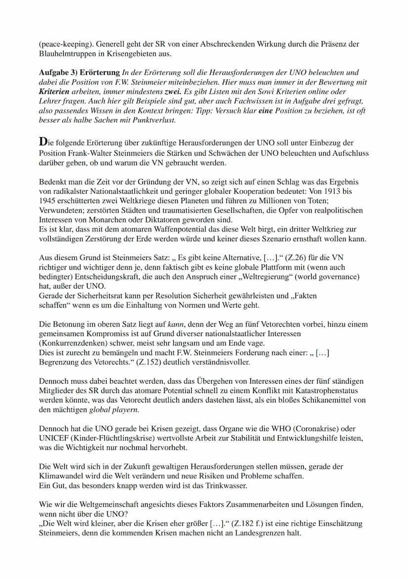 Sozialwissenschaftsklausur
(Q.2.1)
Thema: Internationale Strukturen (Macht; Frieden; Bündnisse)
Aufgabe 1) Reproduktion: In Aufgabe 1 soll e