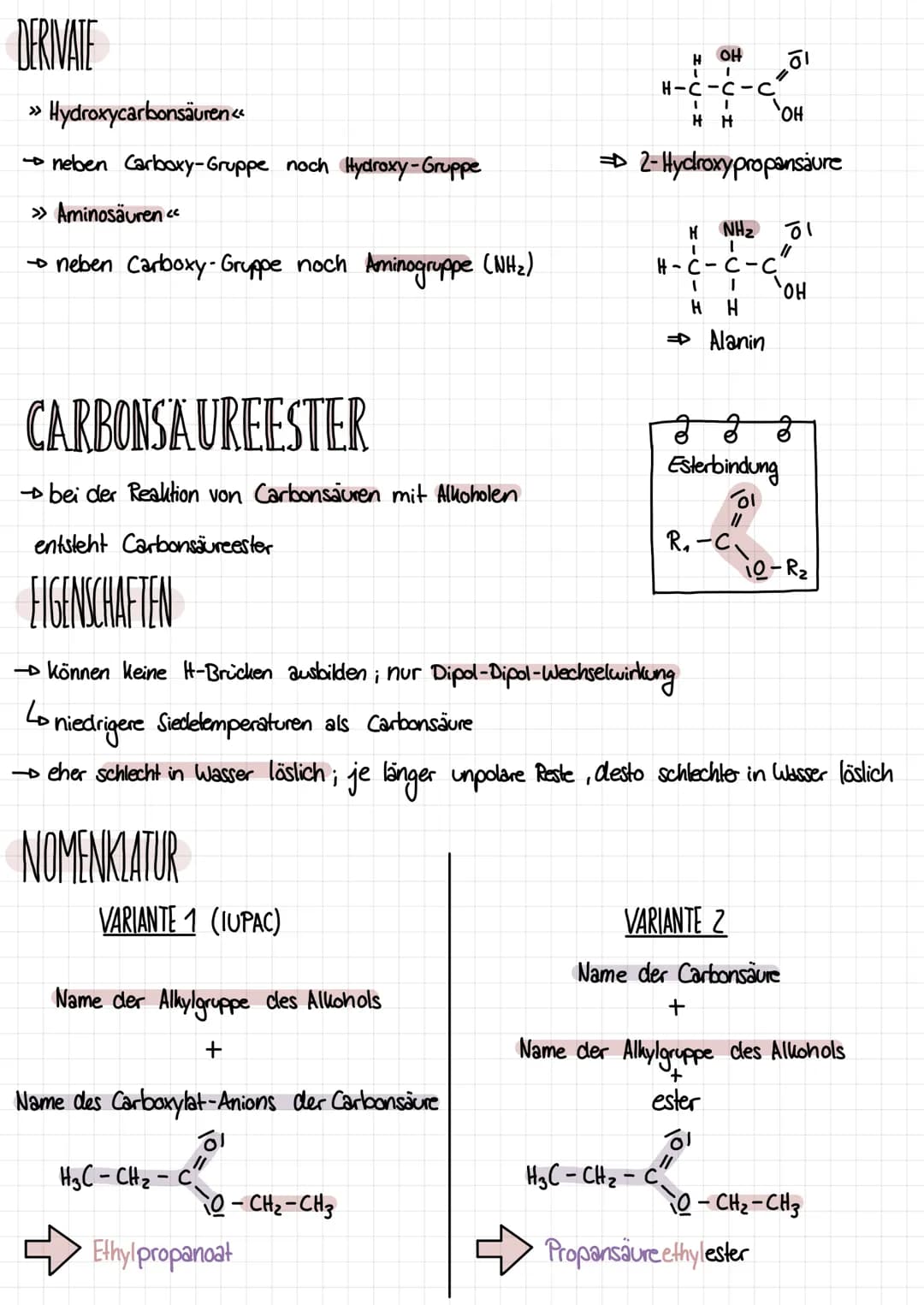 Q1.3 ALKANSÄUREN UND IHRE DERIVATE
CARBONSAURE
→ die funktionelle Gruppe der Cartoonsäuren/Alkansäuren ist clie Carboxy-Gruppe
→ Carboxy-Gru