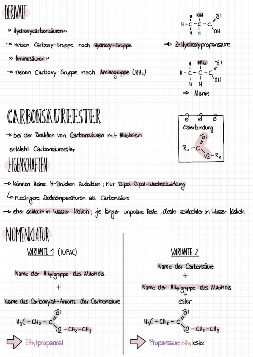 Q1.3 ALKANSÄUREN UND IHRE DERIVATE
CARBONSAURE
→ die funktionelle Gruppe der Cartoonsäuren/Alkansäuren ist clie Carboxy-Gruppe
→ Carboxy-Gru