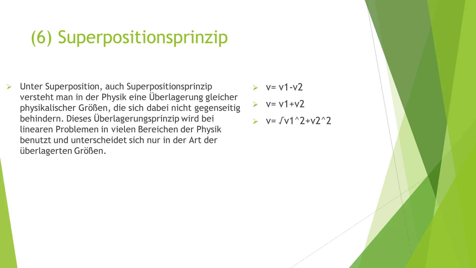 1. Gradlinige Bewegung
2. Gleichförmige Bewegung
3. Beschleunigung
4. Gleichförmige Beschleunigung
5. Freier Fall
6. Superpositionsprinzip
7