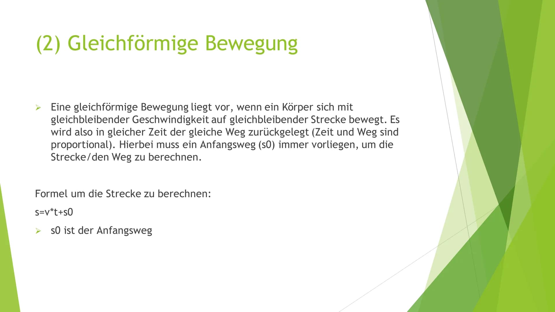 1. Gradlinige Bewegung
2. Gleichförmige Bewegung
3. Beschleunigung
4. Gleichförmige Beschleunigung
5. Freier Fall
6. Superpositionsprinzip
7