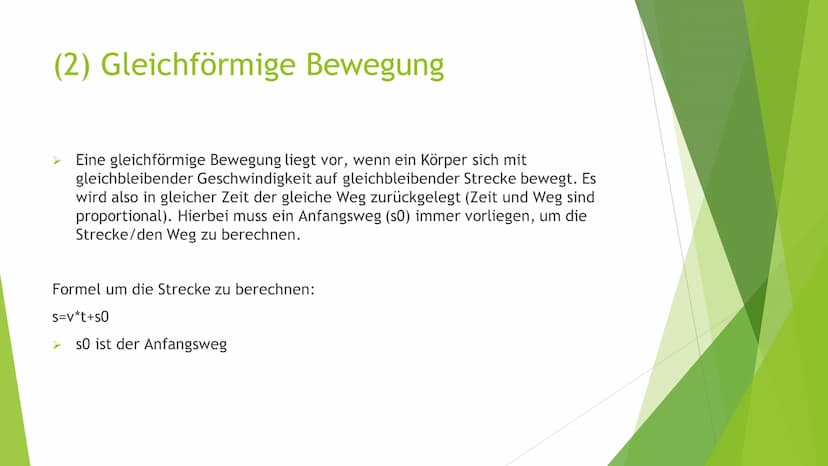 1. Gradlinige Bewegung
2. Gleichförmige Bewegung
3. Beschleunigung
4. Gleichförmige Beschleunigung
5. Freier Fall
6. Superpositionsprinzip
7