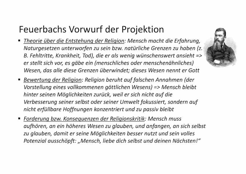 Der Mensch schuf Gott
nach seinem Bilde.
66
Gibt es Gott,
weil der Mensch ihn braucht?
- Feuerbachs Vorwurf der Projektion - Feuerbachs Vorw