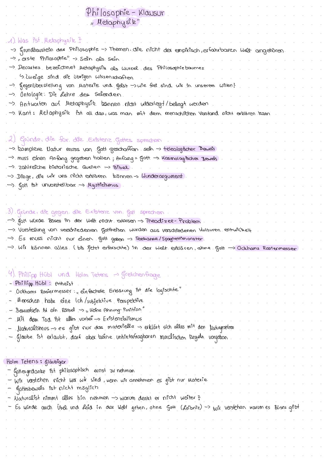 # Philosophie - Klausur
"Metaphysik"

1). Was Pst. Metaphysik?
-> Grundbaustein der Philosophie Themen, die nicht der empirisch, erfahrbaren