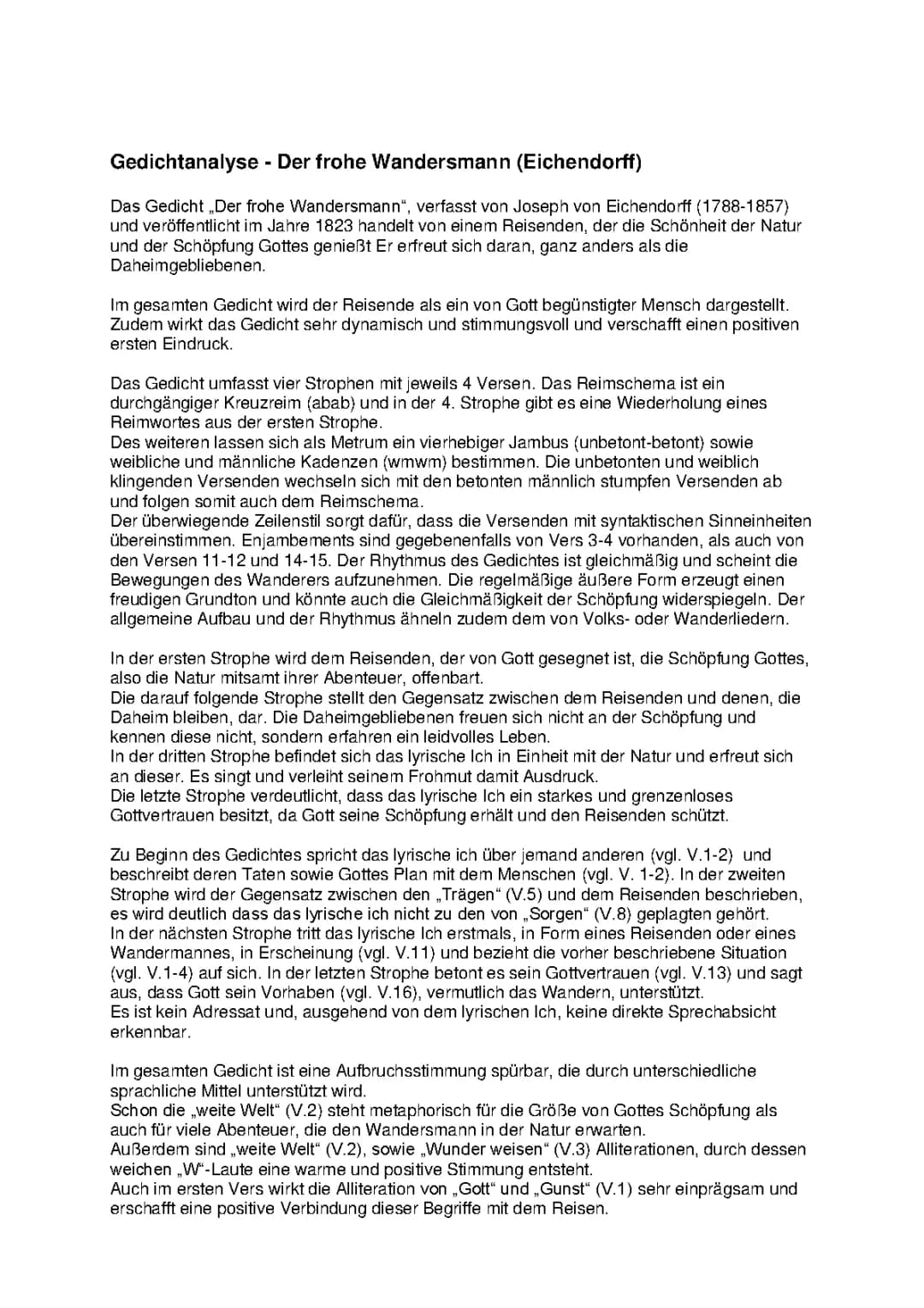 Der frohe Wandersmann (Eichendorff) - Gedichtanalyse 
