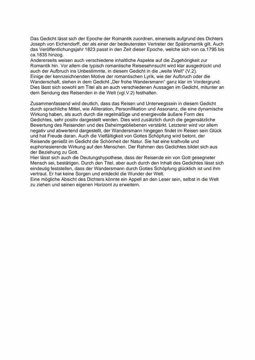 Gedichtanalyse - Der frohe Wandersmann (Eichendorff)
Das Gedicht ,,Der frohe Wandersmann", verfasst von Joseph von Eichendorff (1788-1857)
u