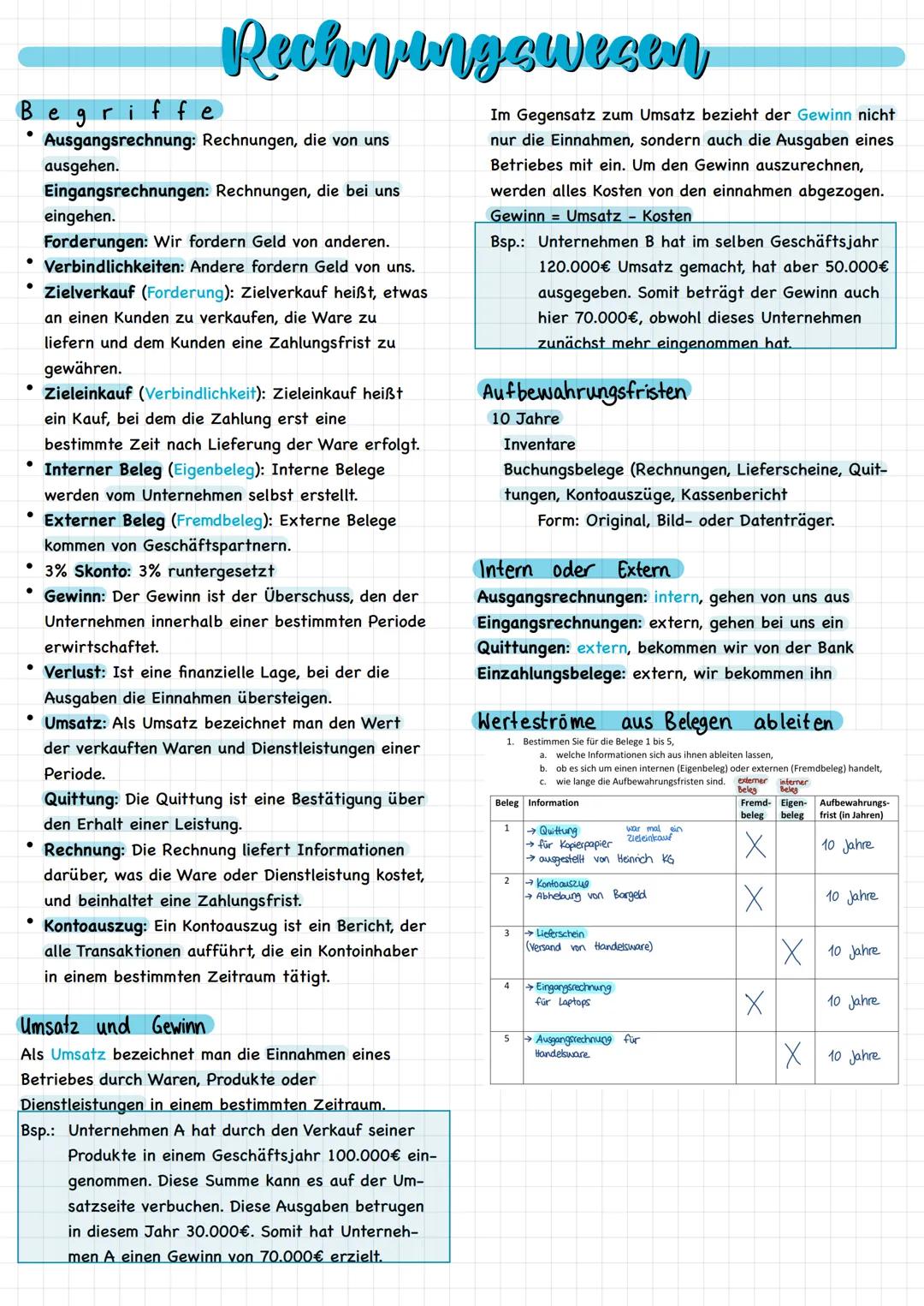 # Rechnungswesen

## Klassenarbeit Nr.1 (04.10.2022)

Ich kann ...

Alle Elemente: 0%

Belege

*   ... wesentliche Informationen aus Belegen