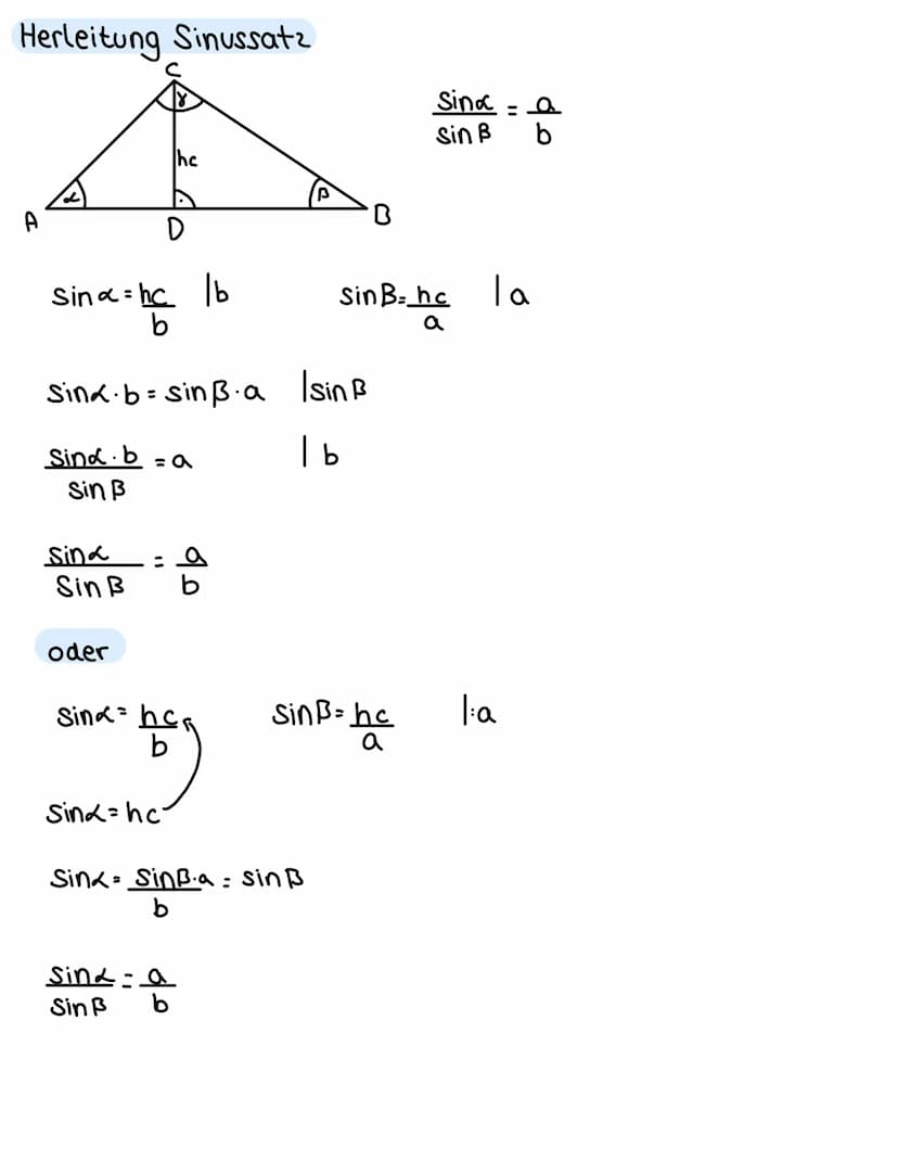 Trigonometrie Formelsammlung
rechtwinkliges Dreieck
A
b
Sinus G
H
COS
D9 ID
A
tan G
a
B
von d
Beschriftung allgemein
d
Sin
G
H
I DE
Satz des