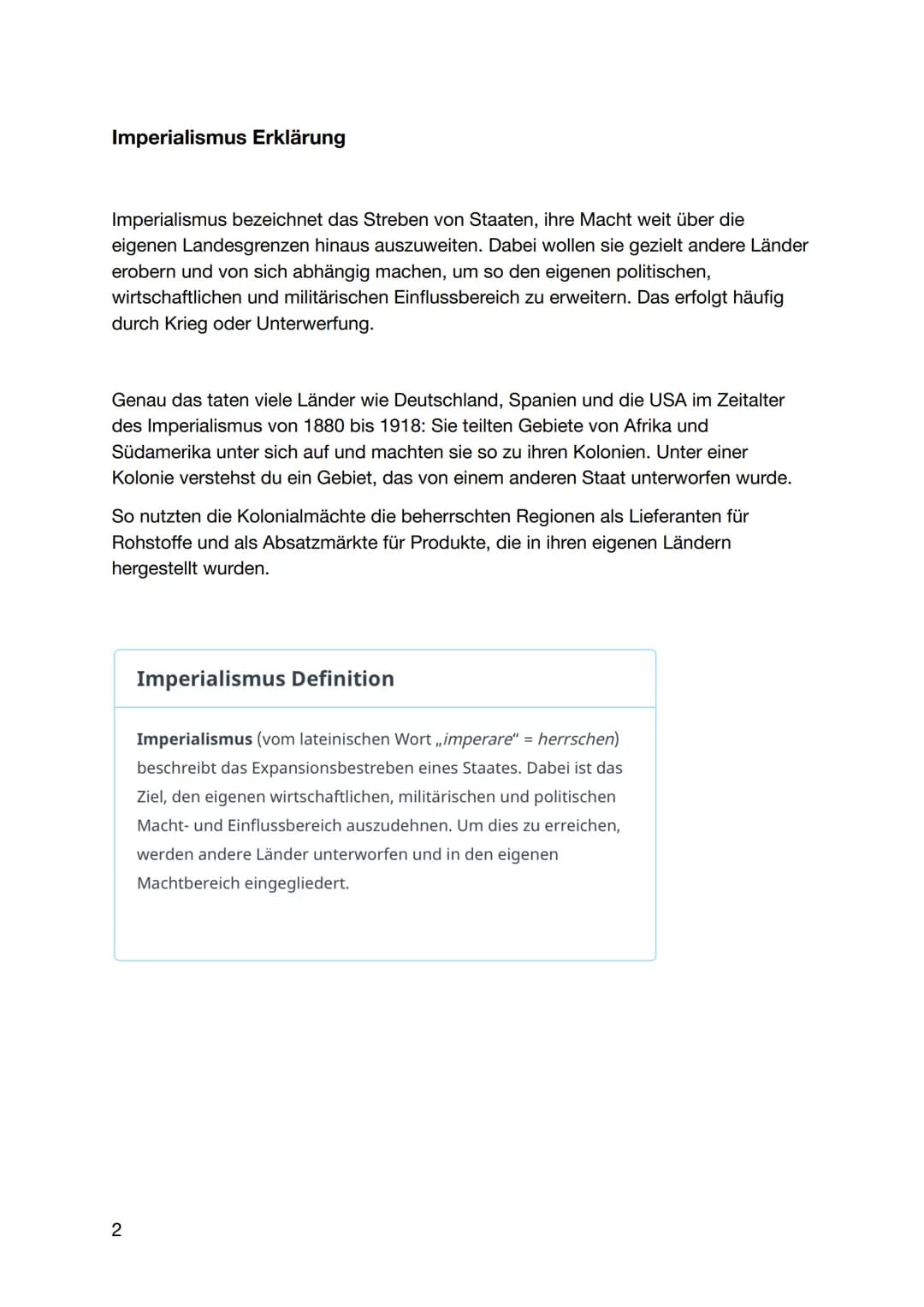 Geschichte Zusammenfassung
Thema: Imperialismus
Inhalte:
Imperialismus Erklärung
Unterschied zwischen Imperialismus und Kolonialismus
Imperi