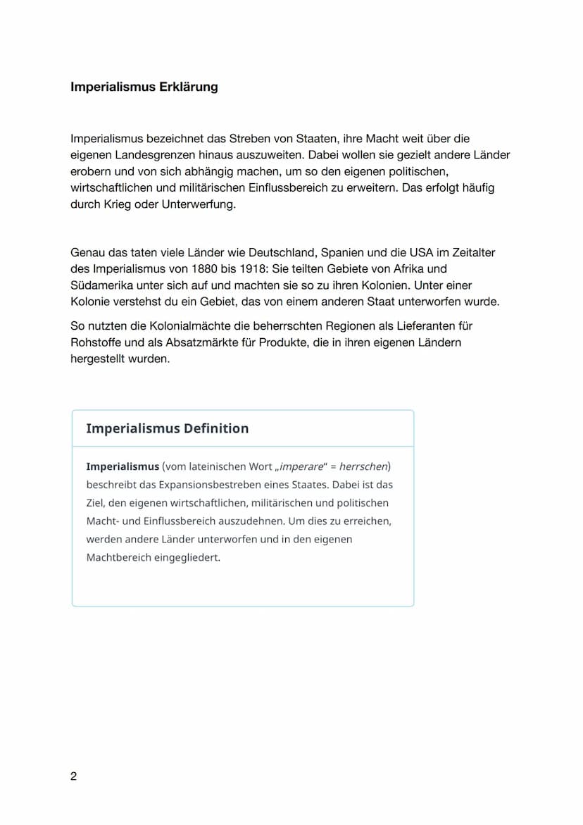 Geschichte Zusammenfassung
Thema: Imperialismus
Inhalte:
Imperialismus Erklärung
Unterschied zwischen Imperialismus und Kolonialismus
Imperi