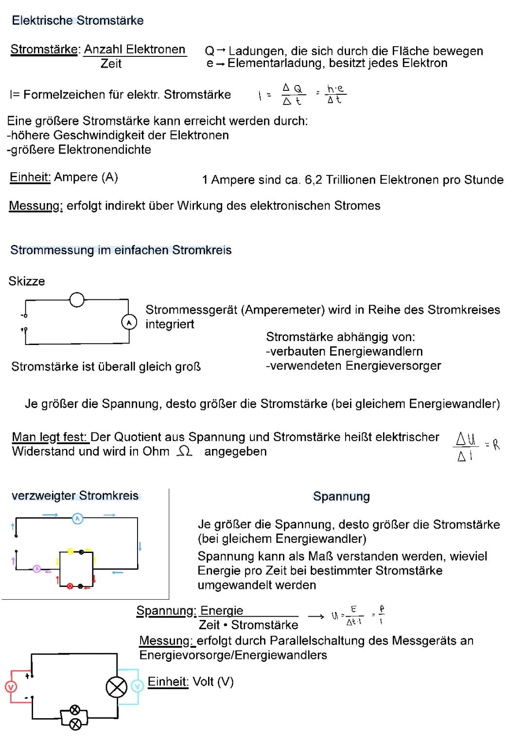 Eletrizitätslehre, Stromstärke, Spannung, Strommessung, Stromkreis, Kirchhoffsches Gesetz, Ohmsches Gesetz, Spannungsmessungen, Gesamtwiederstand, Maschenregel