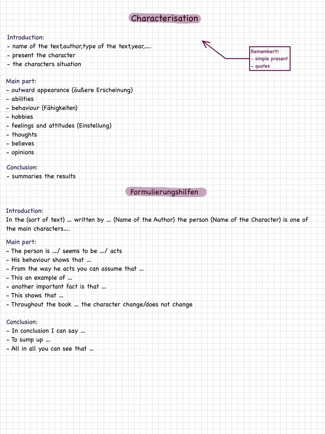 Introduction:
- name of the text,author, type of the text,year,....
present the character
the characters situation
-
Main part:
- outward ap