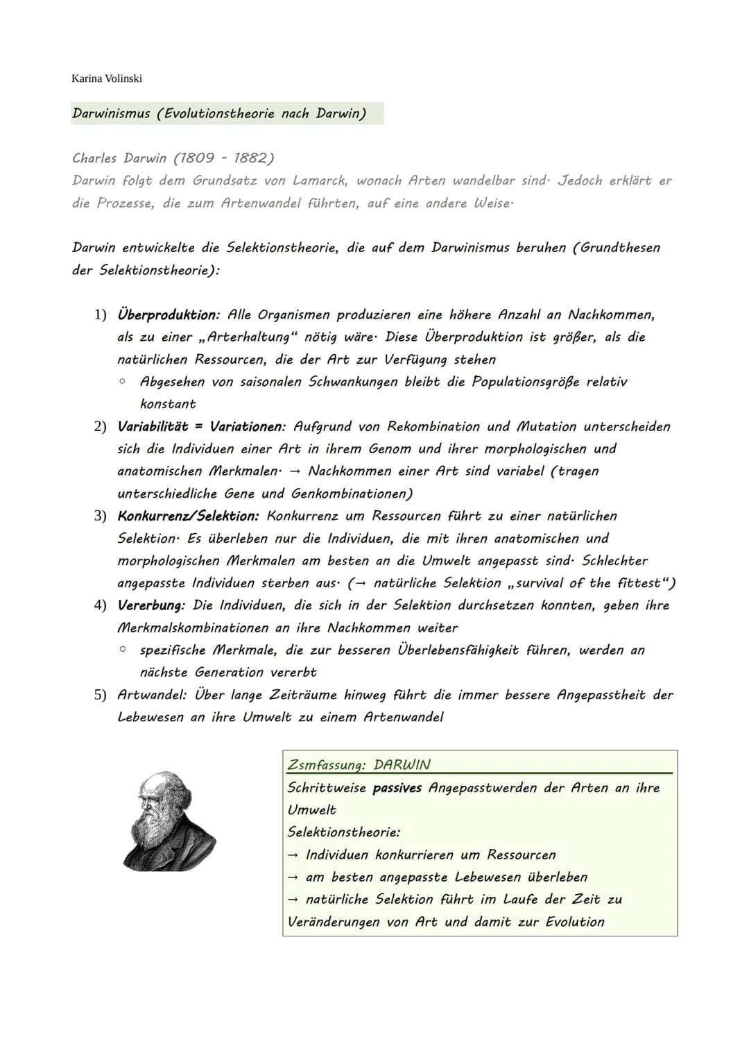 Karina Volinski
Evolution
.
Evolutionstheorien
1. Kreationismus
2. Linné
3. Katastrophentheorie
4. Lamarck
●
●
5. Darwin
6. Synthetische Evo