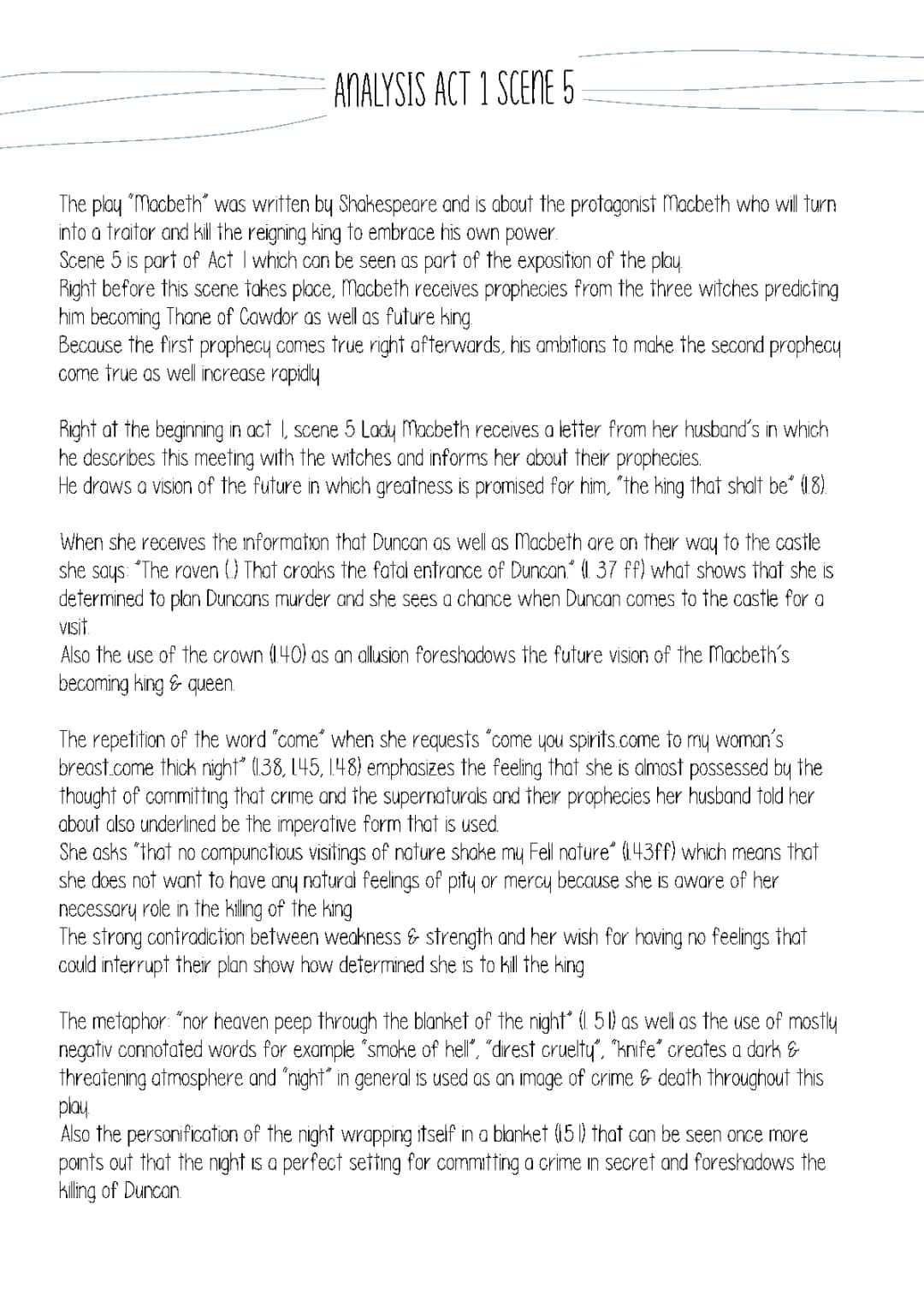 analysis Act 1, scene 5 Macbeth 