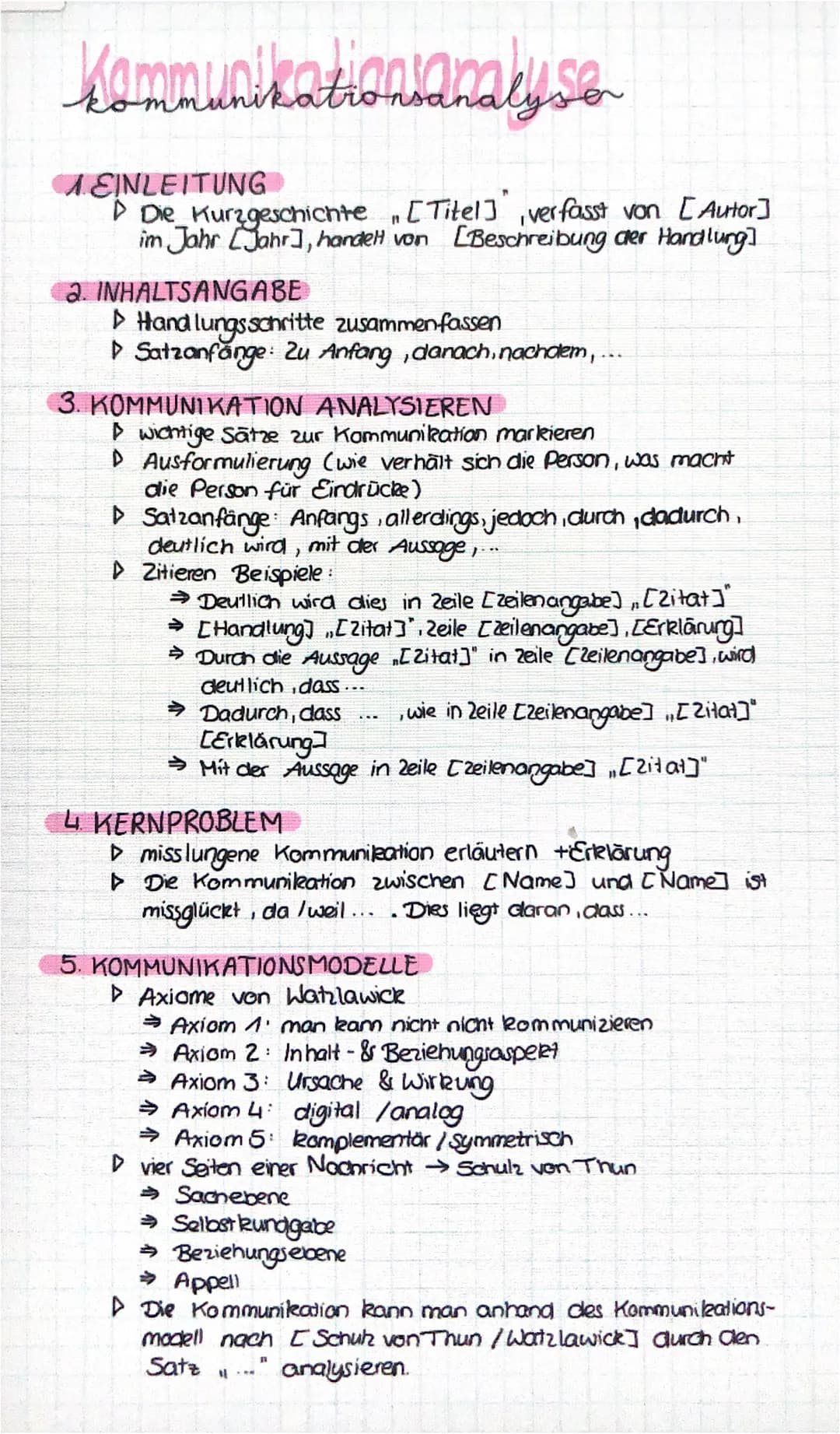 Kommunikationsanalyse
AEINLEITUNG
▷ Die Kurzgeschichte [Titel] verfasst von [Autor]
im Jahr Jahr], handelt von [Beschreibung der Handlung]
1